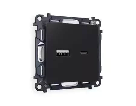 Комплект механизма розетки 2USB A+C 20W (быстрая зарядка) Ambrella Volt Alfa MA811010