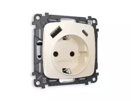 Комплект механизма розетки 2USB A+C 20W (быстрая зарядка) с/з Ambrella Volt Omega MO310010