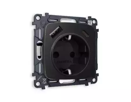 Комплект механизма розетки 2USB A+C 20W (быстрая зарядка) с/з Ambrella Volt Omega MO810010