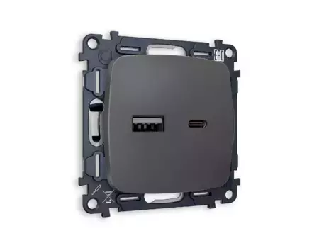 Комплект механизма розетки 2USB A+C 20W (быстрая зарядка) Ambrella Volt Omega MO911010