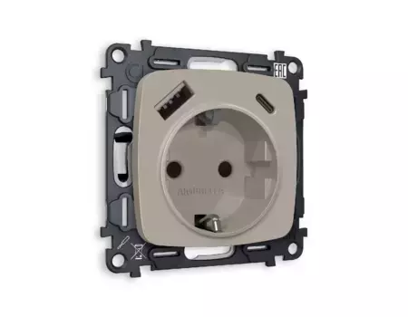 Комплект механизма розетки 2USB A+C 20W (быстрая зарядка) с/з Ambrella Volt Omega MO370010