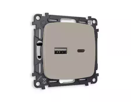 Комплект механизма розетки 2USB A+C 20W (быстрая зарядка) Ambrella Volt Omega MO371010