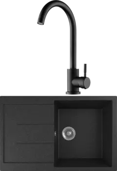 Комплект Мойка кухонная Domaci Бьелла DMC-25 черная + Смеситель для кухни Domaci Равенна D99-009b