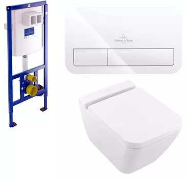 Комплект подвесного унитаза с инсталляцией Villeroy&Boch Finion белый с белой кнопкой смыва