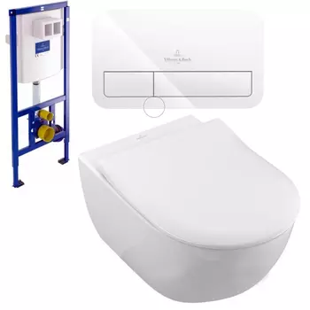 Комплект подвесного унитаза с инсталляцией Villeroy&Boch Subway 2.0 белый с белой кнопкой смыва