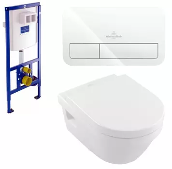 Комплект подвесного унитаза с инсталляцией Villeroy&Boch Venticello белый с белой кнопкой смыва