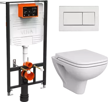 Комплект подвесного унитаза с инсталляцией VitrA S20 белый с сиденьем микролифт и кнопкой хром