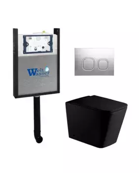 Комплект приставного унитаза WeltWasser Gelbach 002 с инсталляцией AMBERG 404 черный матовый, с сиденьем микролифт и клавишей смыва AMBERG RD-CR хром