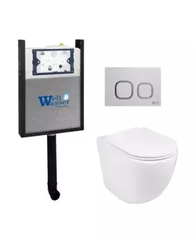 Комплект приставного унитаза WeltWasser Merzbach 002 с инсталляцией AMBERG 404 белый, с сиденьем микролифт и клавишей смыва AMBERG RD-WT белый
