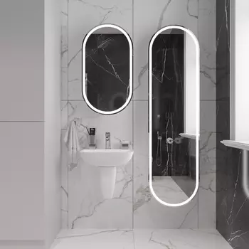 Комплект Раковина STWORKI Дублин 45 + Зеркало-шкаф STWORKI Мальмё МВК074 45, с подсветкой, белый, прямоугольный, навесной, овальный, в стиле лофт + С