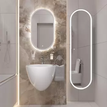 Комплект Раковина STWORKI моноблок Ноттвиль 51 + Зеркало-шкаф STWORKI Мальмё МВК074 45, с подсветкой, белый, прямоугольный, навесной, овальный, в сти