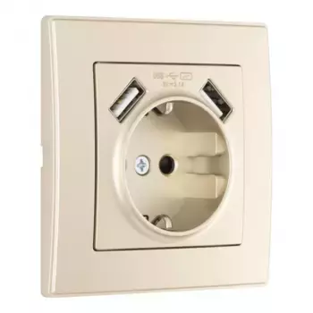 Комплект розетки с/з и шторками + USB и рамкой Arte Milano SET06-1-47-1 shampan