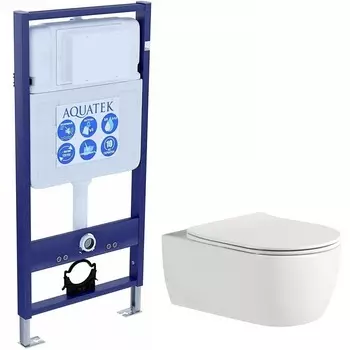 Комплект Унитаз подвесной AQUATEK Европа New AQ1106L-00 безободковый, с микролифтом + Инсталляция Standard INS-0000012