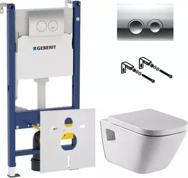 Комплект Система инсталляции для унитазов Geberit Duofix Delta 458.124.21.1 3 в 1 с кнопкой смыва + Крышка-сиденье Roca Gap 801472004 с микролифтом