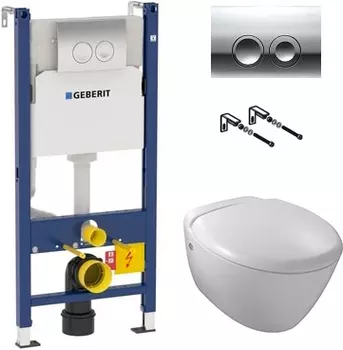 Комплект Система инсталляции для унитазов Geberit Duofix Delta 458.124.21.1 3 в 1 с кнопкой смыва + Унитаз подвесной Jacob Delafon Presquile