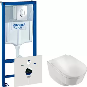Комплект Система инсталляции для унитазов Grohe Rapid SL 38750001 4 в 1 с кнопкой смыва + Чаша для унитаза подвесного Jacob Delafon Odeon Rive Gauche