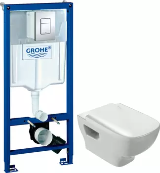 Комплект Система инсталляции для унитазов Grohe Rapid SL 38772001 3 в 1 с кнопкой смыва + Чаша для унитаза подвесного Jacob Delafon Struktura EDE102