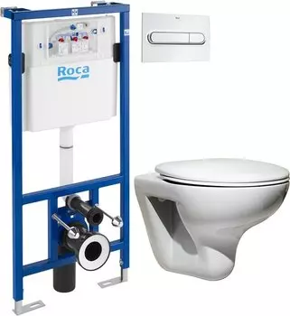 Комплект Система инсталляции для унитазов Roca DUPLO WC 890090020 + Кнопка смыва Roca PL1 Dual хром + Крышка-сиденье Roca Mateo ZRU9302822