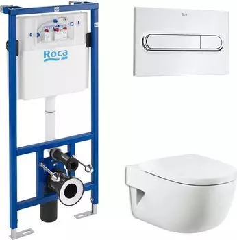 Комплект Система инсталляции для унитазов Roca DUPLO WC 890090020 + Кнопка смыва Roca PL1 Dual хром + Крышка-сиденье Roca Meridian 8012A2004