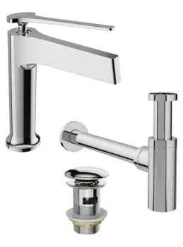 Комплект Смеситель STWORKI Аулум S06010CR хром + Сифон SD-001CR хром + Донный клапан SW-001CR хром