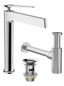 Комплект Смеситель STWORKI Аулум S06020CR хром + Сифон SD-001CR хром + Донный клапан SW-001CR хром