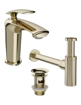 Комплект Смеситель STWORKI Гётеборг S03010GG глянцевое золото + Сифон SD-001GG золото глянец + Донный клапан SW-001GG золото глянец