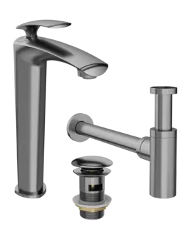 Комплект Смеситель STWORKI Гётеборг S03020GB вороненая сталь + Сифон SD-001GB вороненая сталь + Донный клапан SW-001GB вороненая сталь