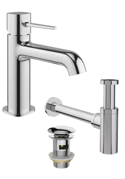 Комплект Смеситель STWORKI Эстерсунд S31010CR хром + Сифон SD-001CR хром + Донный клапан SW-001CR хром