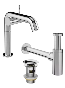 Комплект Смеситель STWORKI Лунд S25010CR хром + Сифон SD-001CR хром + Донный клапан SW-001CR хром