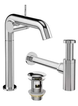 Комплект Смеситель STWORKI Лунд S25020CR хром + Сифон SD-001CR хром + Донный клапан SW-001CR хром