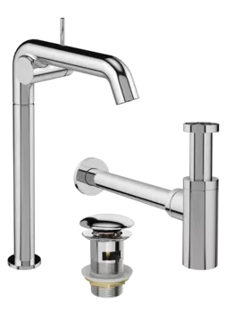 Комплект Смеситель STWORKI Лунд S25025CR хром + Сифон SD-001CR хром + Донный клапан SW-001CR хром