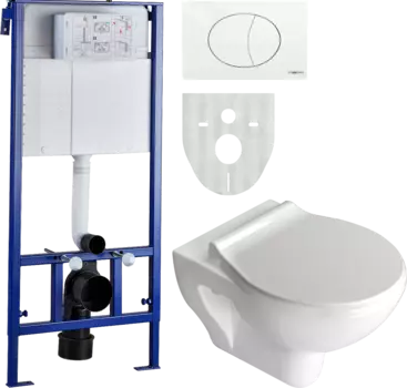 Комплект STWORKI Хедмарк Унитаз подвесной 3510 безободковый с микролифтом + Система инсталляции для унитазов STWORKI 510162 с кнопкой смыва 230824 бел