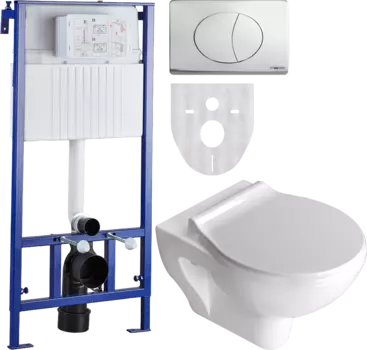 Комплект STWORKI Хедмарк Унитаз подвесной 3510 безободковый с микролифтом + Система инсталляции для унитазов STWORKI 510163 с кнопкой 230823 хром мато