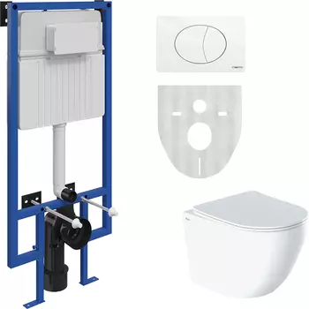 Комплект STWORKI Унитаз подвесной IDDIS Blanco BLARDSEi25 безободковый + Система инсталляции для унитазов STWORKI 510162 + кнопка смыва