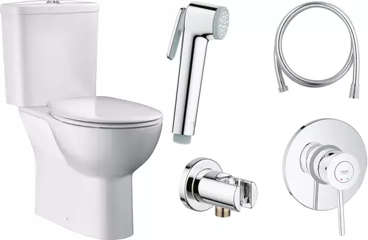 Комплект Унитаз-компакт Grohe Bau Ceramic 39349000 + Гигиенический душ Grohe BauClassic 124901 со смесителем