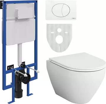 Комплект Унитаз подвесной AM.PM Spirit V2.0 FlashClean с микролифтом + Система инсталляции для унитазов STWORKI 510163 + кнопка смыва