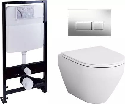 Комплект Унитаз подвесной AM.PM Spirit V2.0 FlashClean с микролифтом + Система инсталляции EWRIKA ProLT 0026-2020 + Кнопка смыва EWRIKA 0041 хром