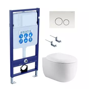 Комплект Унитаз подвесной AQUATEK Альтаир AQ1980-00 безободковый, с микролифтом + Инсталляция Standard INS-0000012 + Комплект креплений KKI-0000002 + Кнопка KDI-0000015 белая