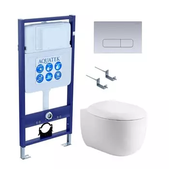 Комплект Унитаз подвесной AQUATEK Альтаир AQ1980-00 безободковый, с микролифтом + Инсталляция Standard INS-0000012 + Комплект креплений KKI-0000002 + Кнопка KDI-0000014 хром матовый