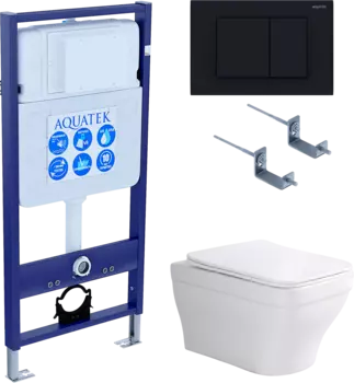 Комплект Унитаз подвесной AQUATEK Амадео AQ1163-00 безободковый, с микролифтом + Инсталляция Standard INS-0000012 + Комплект креплений KKI-0000002 + Кнопка KDI-0000012 матовая черная