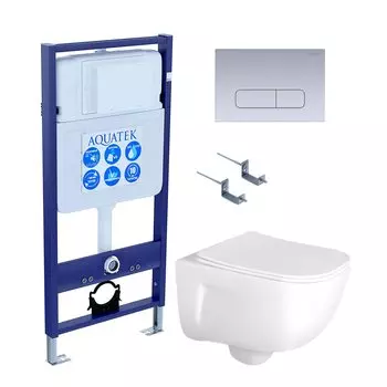 Комплект Унитаз подвесной AQUATEK Дива AQ2012-00 безободковый, с микролифтом + Инсталляция Standard INS-0000012 + Комплект креплений KKI-0000002 + Кнопка KDI-0000014 хром матовый