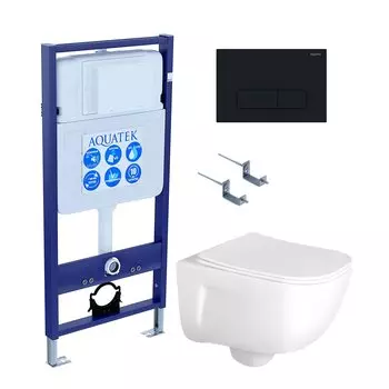 Комплект Унитаз подвесной AQUATEK Дива AQ2012-00 безободковый, с микролифтом + Инсталляция Standard INS-0000012 + Комплект креплений KKI-0000002 + Кнопка KDI-0000017 матовый черный