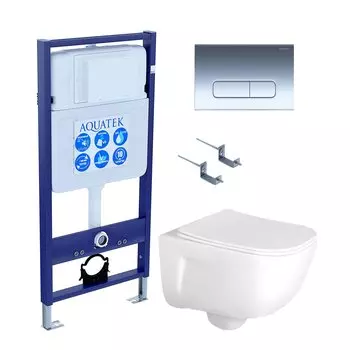 Комплект Унитаз подвесной AQUATEK Дива AQ2012-00 безободковый, с микролифтом + Инсталляция Standard INS-0000012 + Комплект креплений KKI-0000002 + Кнопка KDI-0000016 хром