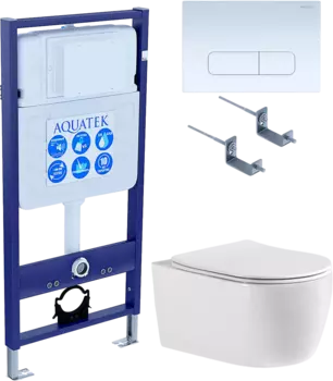 Комплект Унитаз подвесной AQUATEK Европа New AQ1106-00 безободковый, с микролифтом + Инсталляция Standard INS-0000012 + Комплект креплений KKI-0000002 + Кнопка KDI-0000013 белая