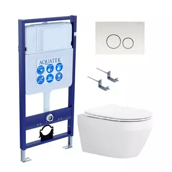 Комплект Унитаз подвесной AQUATEK Лея AQ1199-00 безободковый, с микролифтом + Инсталляция Standard INS-0000012 + Комплект креплений KKI-0000002 + Кнопка KDI-0000015 белая