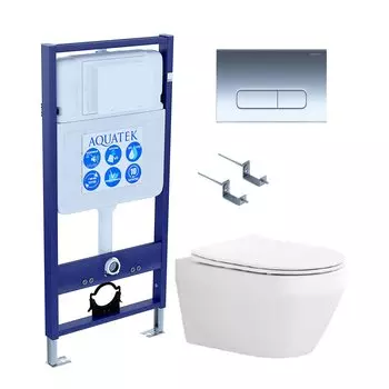 Комплект Унитаз подвесной AQUATEK Лея AQ1199-00 безободковый, с микролифтом + Инсталляция Standard INS-0000012 + Комплект креплений KKI-0000002 + Кнопка KDI-0000016 хром