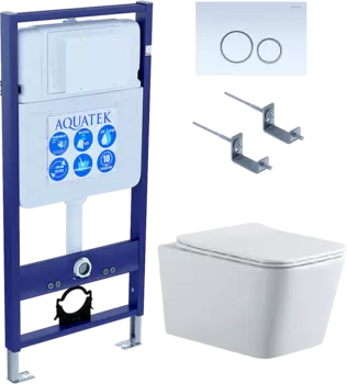 Комплект Унитаз подвесной AQUATEK Либра New AQ0530N-00 безободковый, с микролифтом + Инсталляция Standard INS-0000012 + Комплект креплений KKI-0000002 + Кнопка KDI-0000015 белая