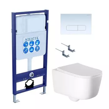 Комплект Унитаз подвесной AQUATEK Лугано AQ2002-00 безободковый, с микролифтом + Инсталляция Standard INS-0000012 + Комплект креплений KKI-0000002 + Кнопка KDI-0000013 белый