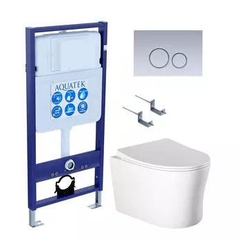 Комплект Унитаз подвесной AQUATEK Ника AQ2009-00 безободковый, с микролифтом + Инсталляция Standard INS-0000012 + Комплект креплений KKI-0000002 + Кнопка KDI-0000019 хром матовый