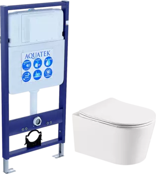 Комплект Унитаз подвесной AQUATEK Оберон Т AQ1365T-00 безободковый, с микролифтом + Инсталляция Standard INS-0000012